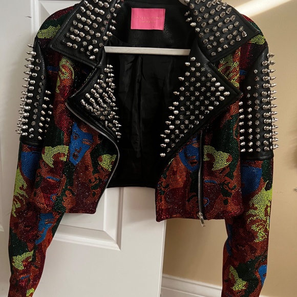 Azela Wang Beaded Faux Leather Crop Moto Jacket - Picture 6 of 9